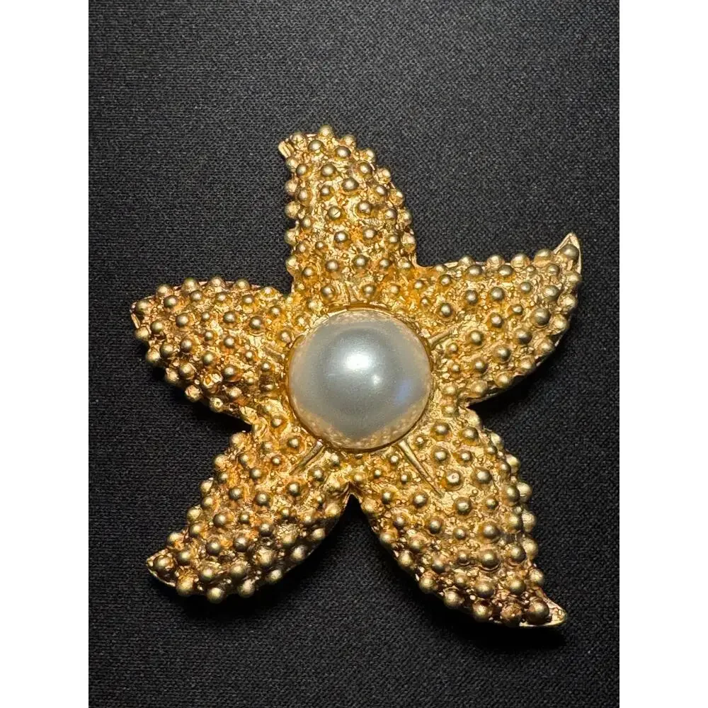 Vintage Kenneth Lane Large Starfish Brooch Faux Pearl